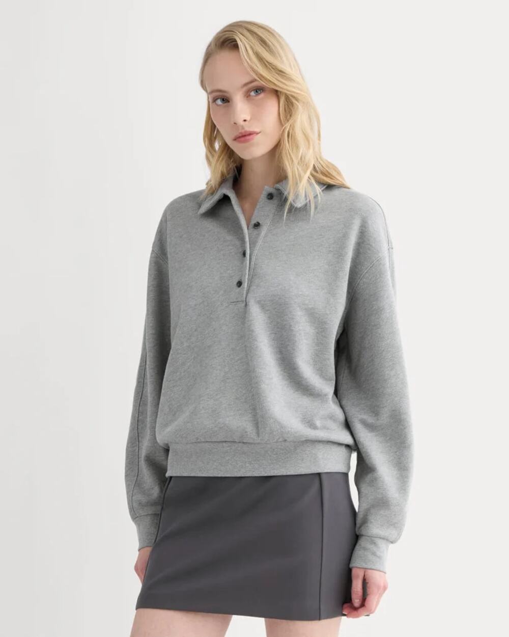 NWT Everlane Lightweight Terry Polo Sweatshirt Vintage Heather Grey Women's M